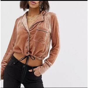 Free People Aspen Nights Velvet Cinched Jacket Blush Mauve Women M